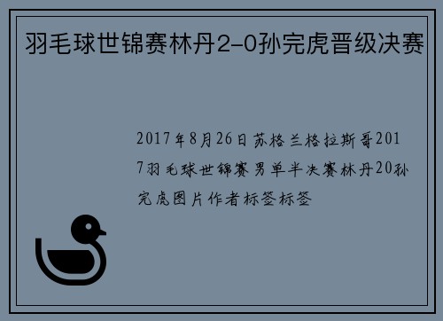 羽毛球世锦赛林丹2-0孙完虎晋级决赛